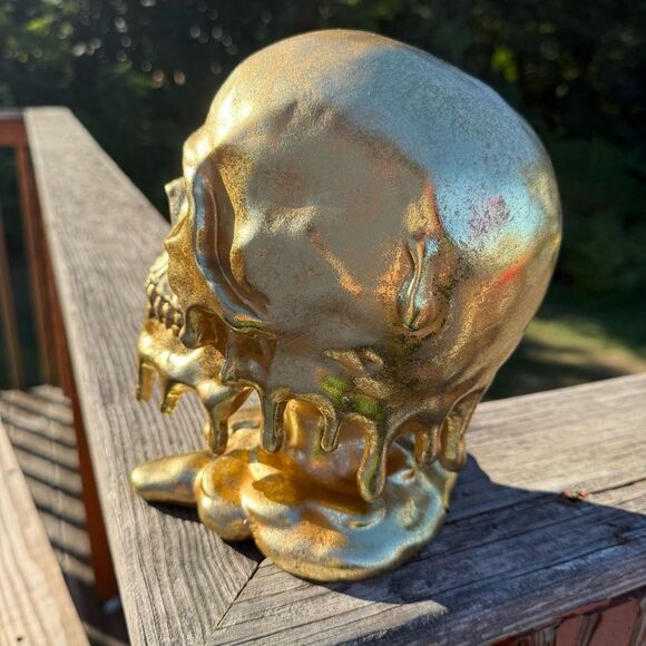 NEW Melted Metallic Gold Skull Art Sculpture 8” - Picture 3 of 6
